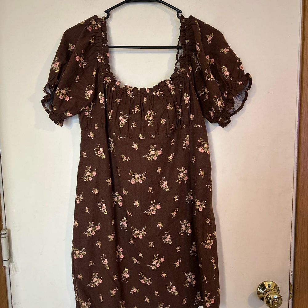 Audrey 3+1 Large Brown Floral Dress cottage core linen blend dress
